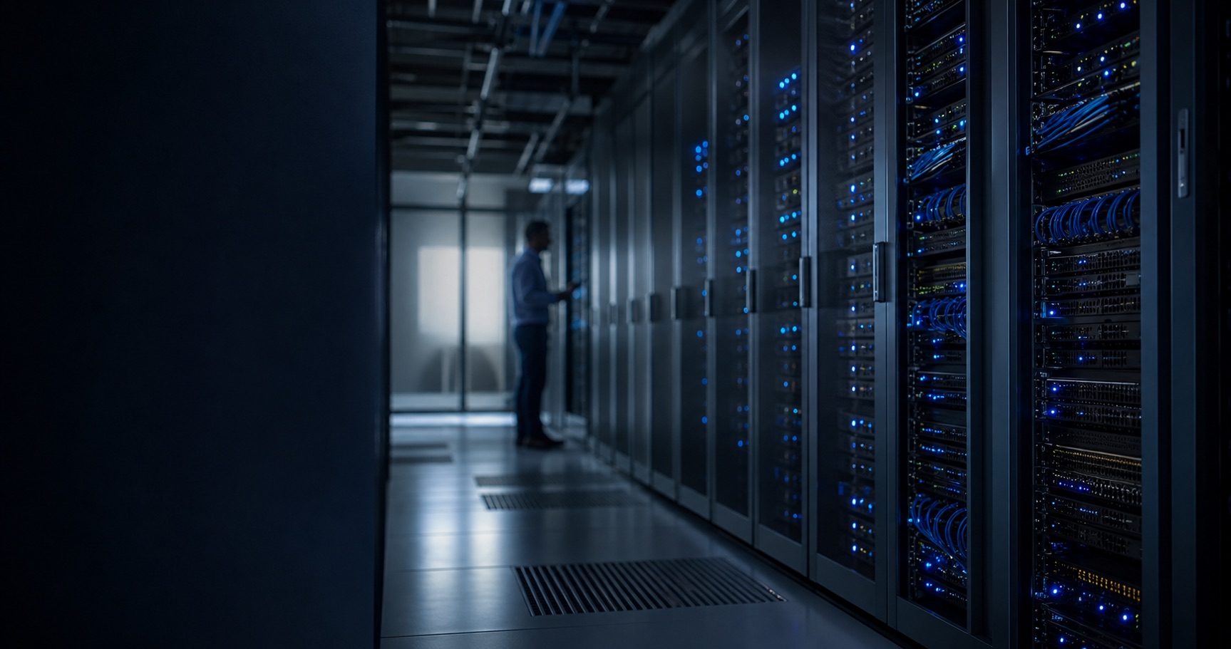 Technician working with enterprise server infrastructure