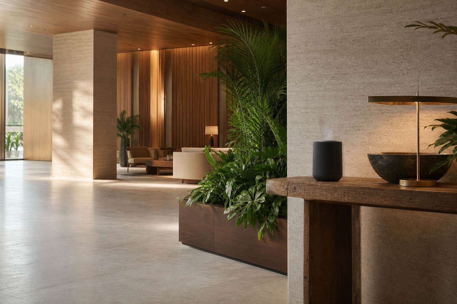 Hotel lobby with an aroma diffuser integrated into the interior